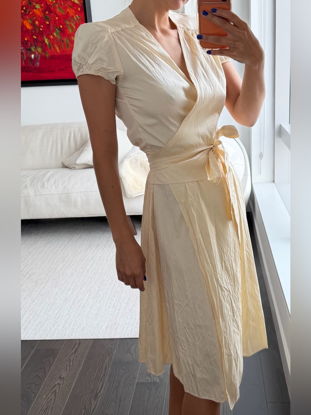 Calypso Christiane Celle 100% Silk Wrap Dress | Ivory | XS | Made in USA